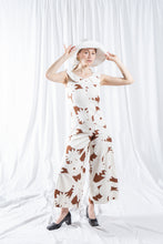 Load image into Gallery viewer, 70s Brown and White Floral Print Cotton Jumpsuit