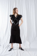 Load image into Gallery viewer, Black Leather and Suede Ruffle Sleeve Dress Small