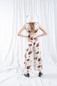 70s Brown and White Floral Print Cotton Jumpsuit