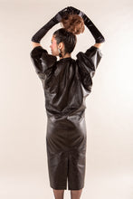 Load image into Gallery viewer, Black Leather Balloon Sleeve Dress