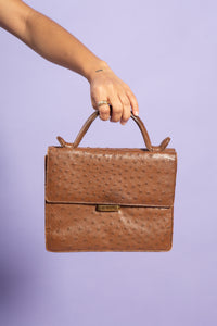 Brown Ostrich Leather 1960s Handbag