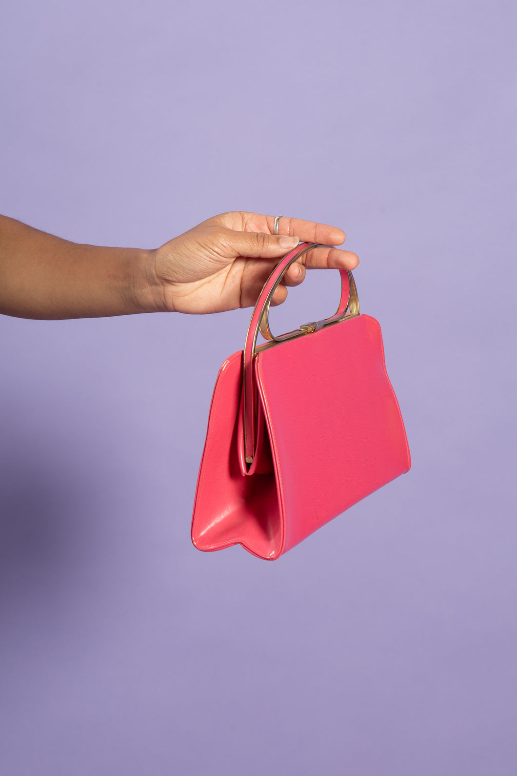 1960s Pink Handbag with Metal Top Handle