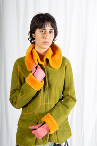 Tangerine and Lime Green Shearling Jacket
