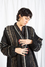 Load image into Gallery viewer, Incredible Art to Wear Handwoven Multi Textile Black Boucle Wool Robe Cardigan
