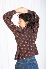 Load image into Gallery viewer, 1970s Brown Silk Printed Button up Blouse with Cinched Waist