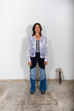 Load image into Gallery viewer, 70s Navy and Pale Blue Patchwork Corduroy Flared pants