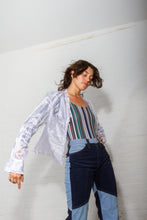 Load image into Gallery viewer, 70s Navy and Pale Blue Patchwork Corduroy Flared pants