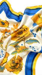 Blue and Yellow Floral Print Scarf