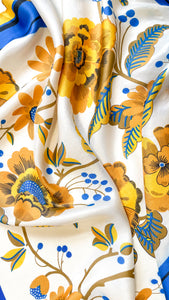 Blue and Yellow Floral Print Scarf
