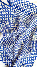 Load image into Gallery viewer, Blue and White Graphic Print Designer Silk Scarf