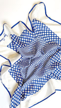 Load image into Gallery viewer, Blue and White Graphic Print Designer Silk Scarf