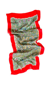 Italian Paisley Print Silk Scarf with Red Trim