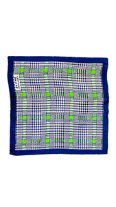 70s Beene Blue and Green Houndstooth Print Designer Scarf