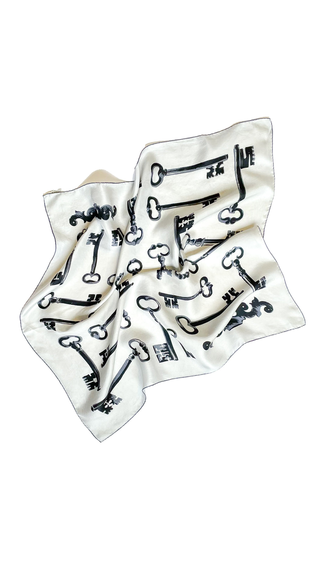 Grey Graphic Key Print Silk Scarf