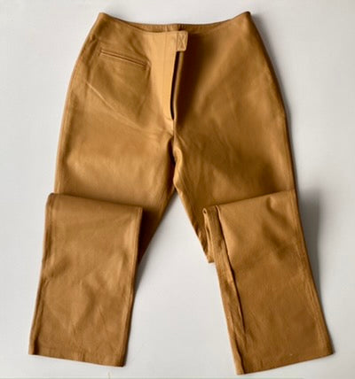 Low-rise tan leather pants
