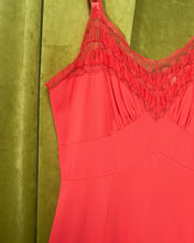 Load image into Gallery viewer, 1960s Bright Coral Red 60s Slip  with Lace Trim