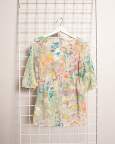 Y2K Esprit Pastel Chiffon Floral with Empire Waist and Tie at Chest
