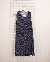 Load image into Gallery viewer, 1980s Esprit Navy and White Polka Dot Pinafore Style Dress