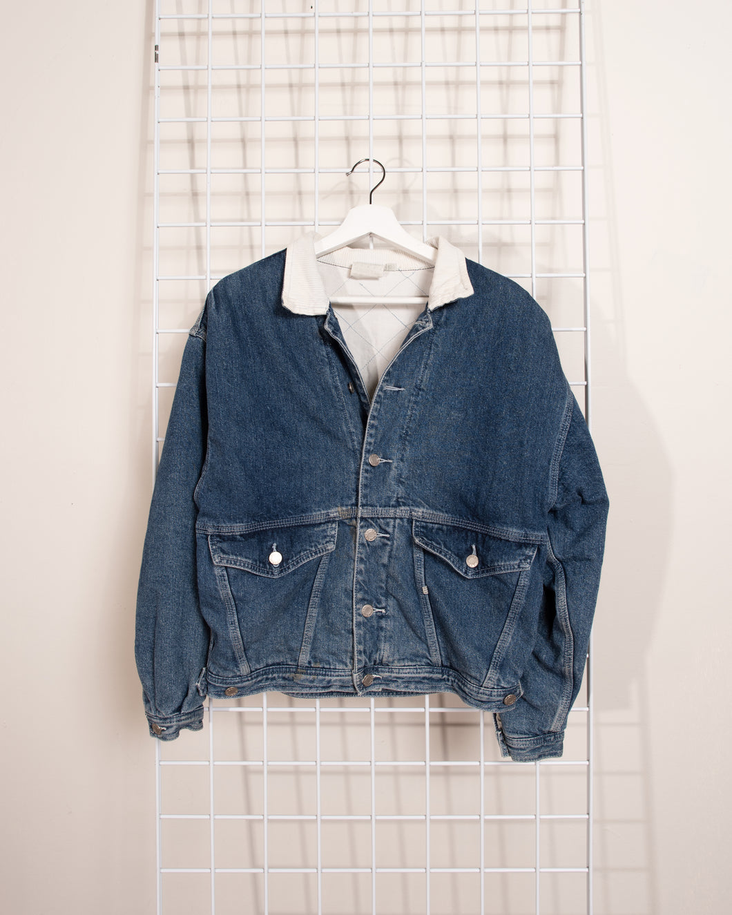 80s Esprit Denim Trucker Jacket with Quilted Lining and Corduroy collar