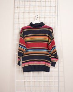 1980s Esprit Rainbow Knit  Mockneck Cotton Sweater