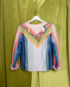 1970s Quilted Satin and Cotton 3d-floral Art-to-Wear Handmade Jacket