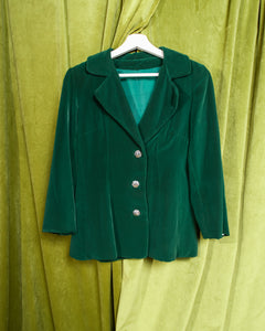 60s Green Velvet Blazer with silver buttons