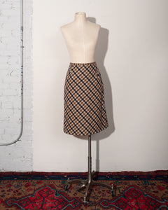 Wool Check Double Breasted Skirt Suit