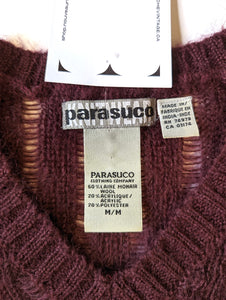 Loose Knit Burgundy V-Neck Parasuco Mohair Knit