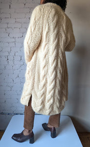 Mega Chunky 60s Cable Knit Sweater Coat Lined