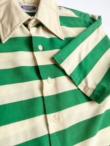 Green and Beige Stripe Short Sleeve Button Up