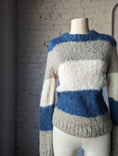 Load image into Gallery viewer, Blue Taupe &amp; Cream Striped Knit Pullover Sweater