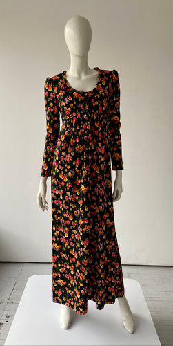 70s Floral Poly Flannel Maxi Dress