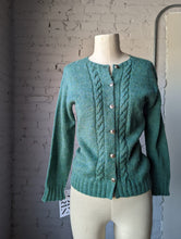 Load image into Gallery viewer, Green Cable Knit Button Up Cardigan