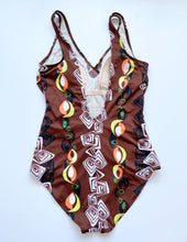 Load image into Gallery viewer, Brown Psychedelic Print One Piece Swimsuit