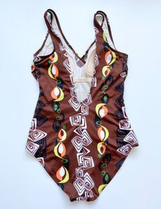 Brown Psychedelic Print One Piece Swimsuit