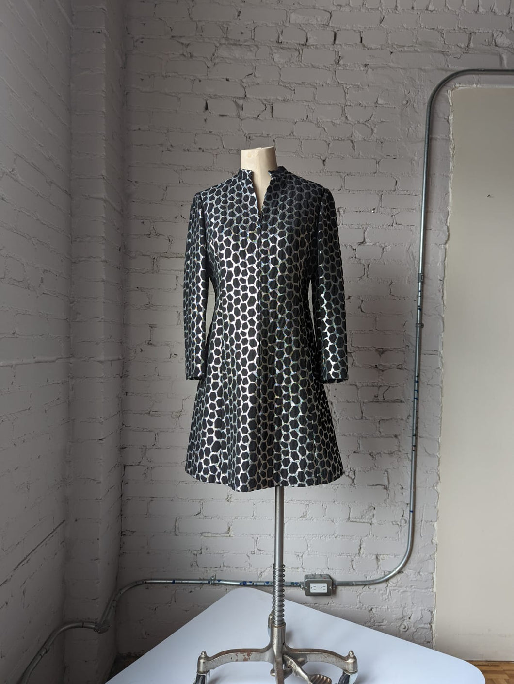 60s Black & Silver Lurex Zip Dress