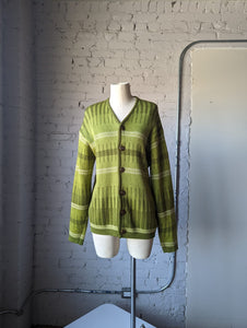 1960's Green Wool Norwegian Knit Cardigan