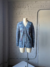 Load image into Gallery viewer, 70s Space Dye Cardigan  Blue &amp; Purple Wavy Knit Button Up