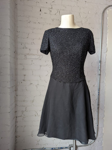 90's Beaded & Silk Chiffon A-Line Mini Dress