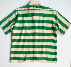 Green and Beige Stripe Short Sleeve Button Up