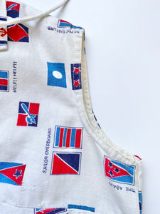 Nautical Flag 60s Sleeveless Collared novelty Top