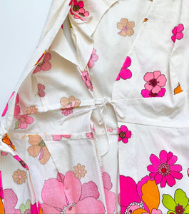 1960s Super Bright Floral Sleeveless Wrap Hawaiian Dress