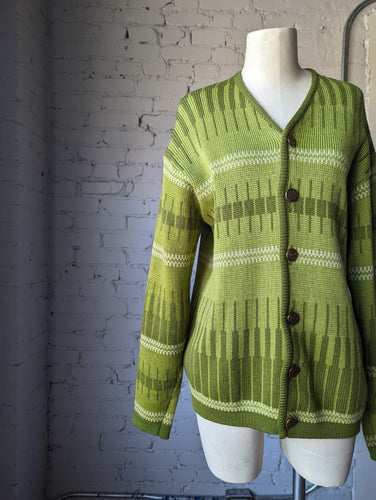 1960's Green Wool Norwegian Knit Cardigan