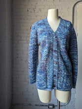 Load image into Gallery viewer, 70s Space Dye Cardigan  Blue &amp; Purple Wavy Knit Button Up