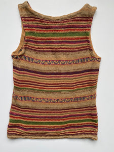 Multi-Colour Stripe Tank with Keyhole Collar linen and silk blend