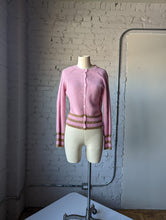Load image into Gallery viewer, Y2K Baby Pink Angora Cardigan with Gold Lurex Stripes