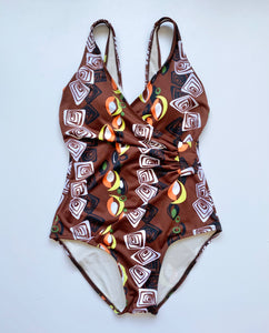 Brown Psychedelic Print One Piece Swimsuit