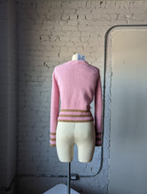 Load image into Gallery viewer, Y2K Baby Pink Angora Cardigan with Gold Lurex Stripes