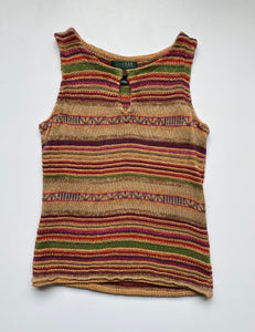 Multi-Colour Stripe Tank with Keyhole Collar linen and silk blend
