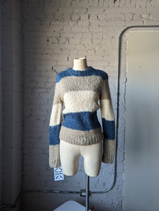 Blue Taupe & Cream Striped Knit Pullover Sweater